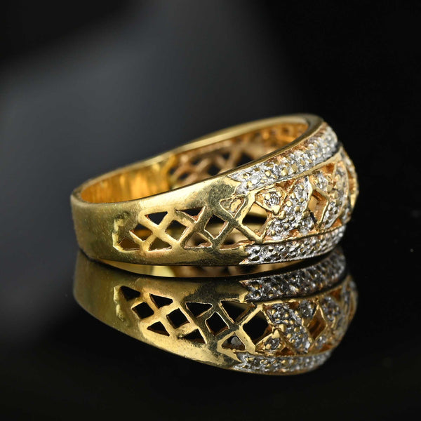 22K Designer Filigree Wide Band - AjRi56114 - 22K Gold Ladies Ring designed  beautifully with detailed filigree patterns and diamond cuts with gold